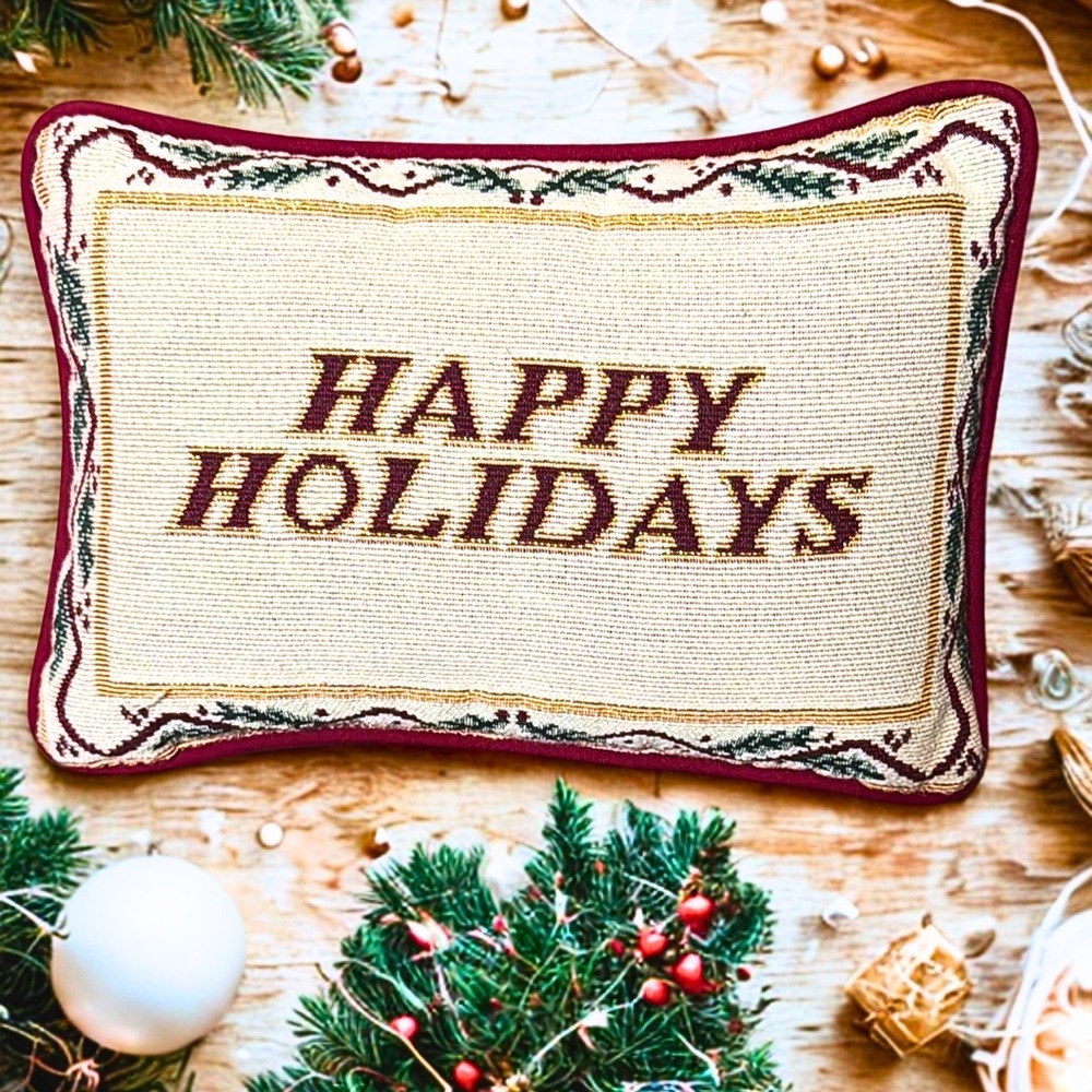 Riverdale Decorative Happy Holidays Accent Pillow 9”x12” Christmas USA Made
